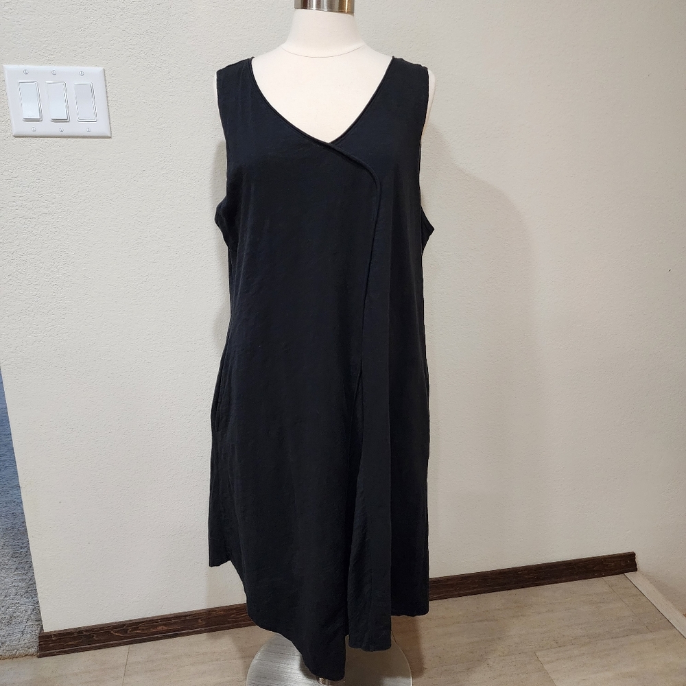 Habitat Tank Dress Asymmetrical w/Pockets Black Slub Cotton Lagenlook size XL